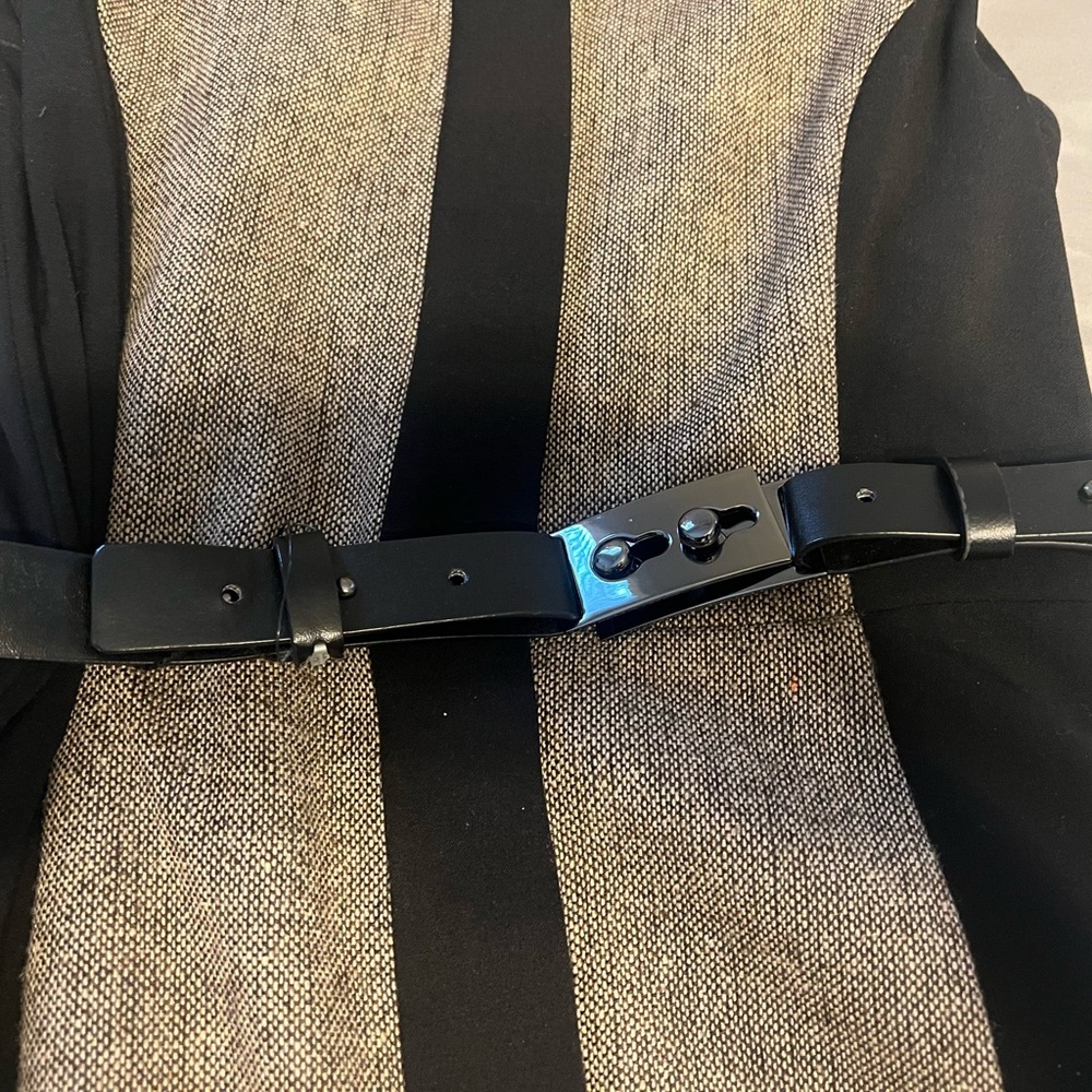 Vince Camuto Black and Tan Midi Button Belt Dress 2 - Picture 3 of 10